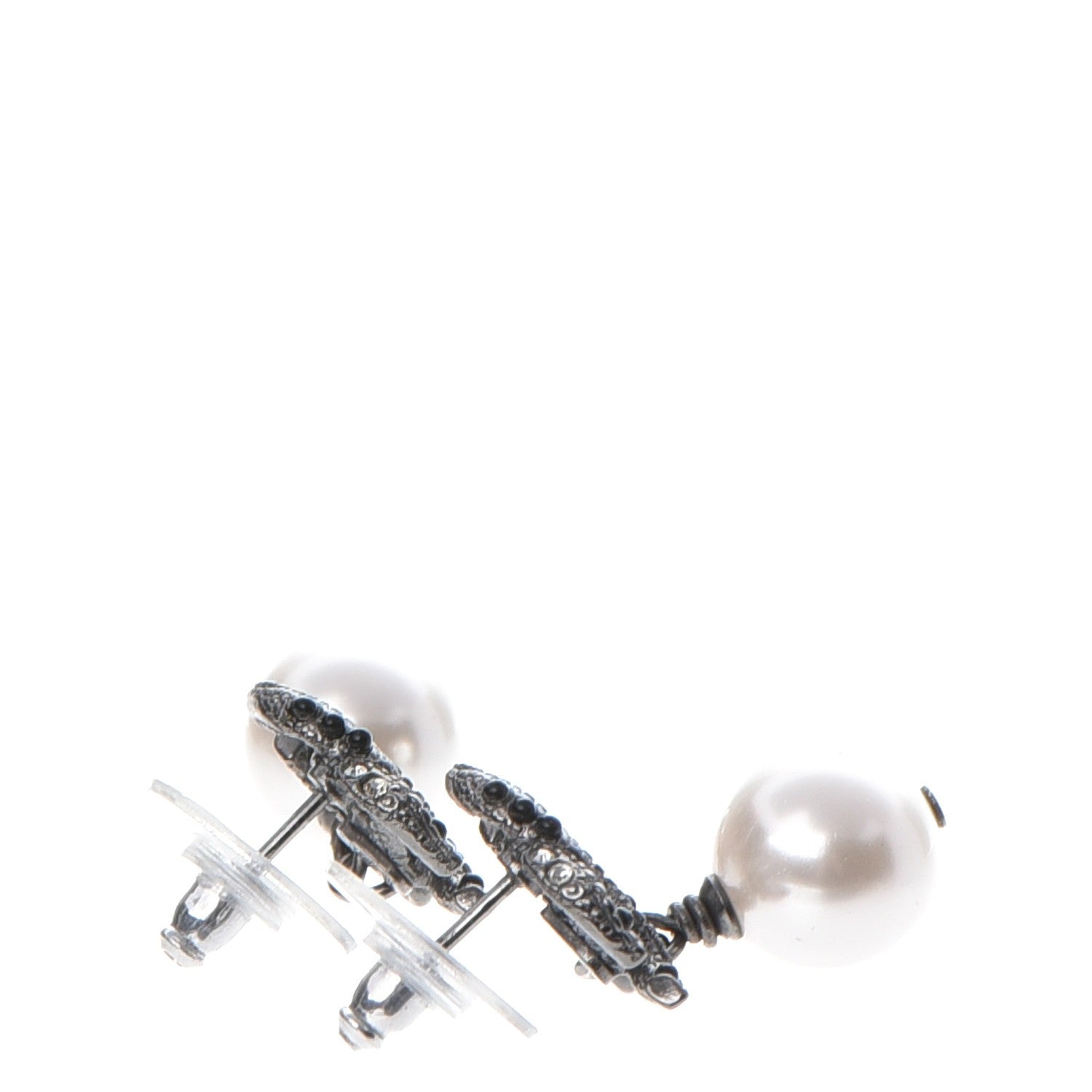 Chanel Ruthenium CC Pearl Drop Earrings 5 of 6