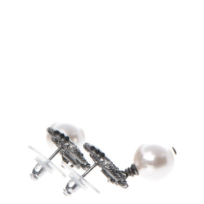 Chanel Ruthenium CC Pearl Drop Earrings 5 of 6