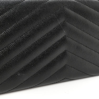 Saint Laurent Grain De Poudre Matelasse Chevron Monogram Flap Wallet Black 10 of 11