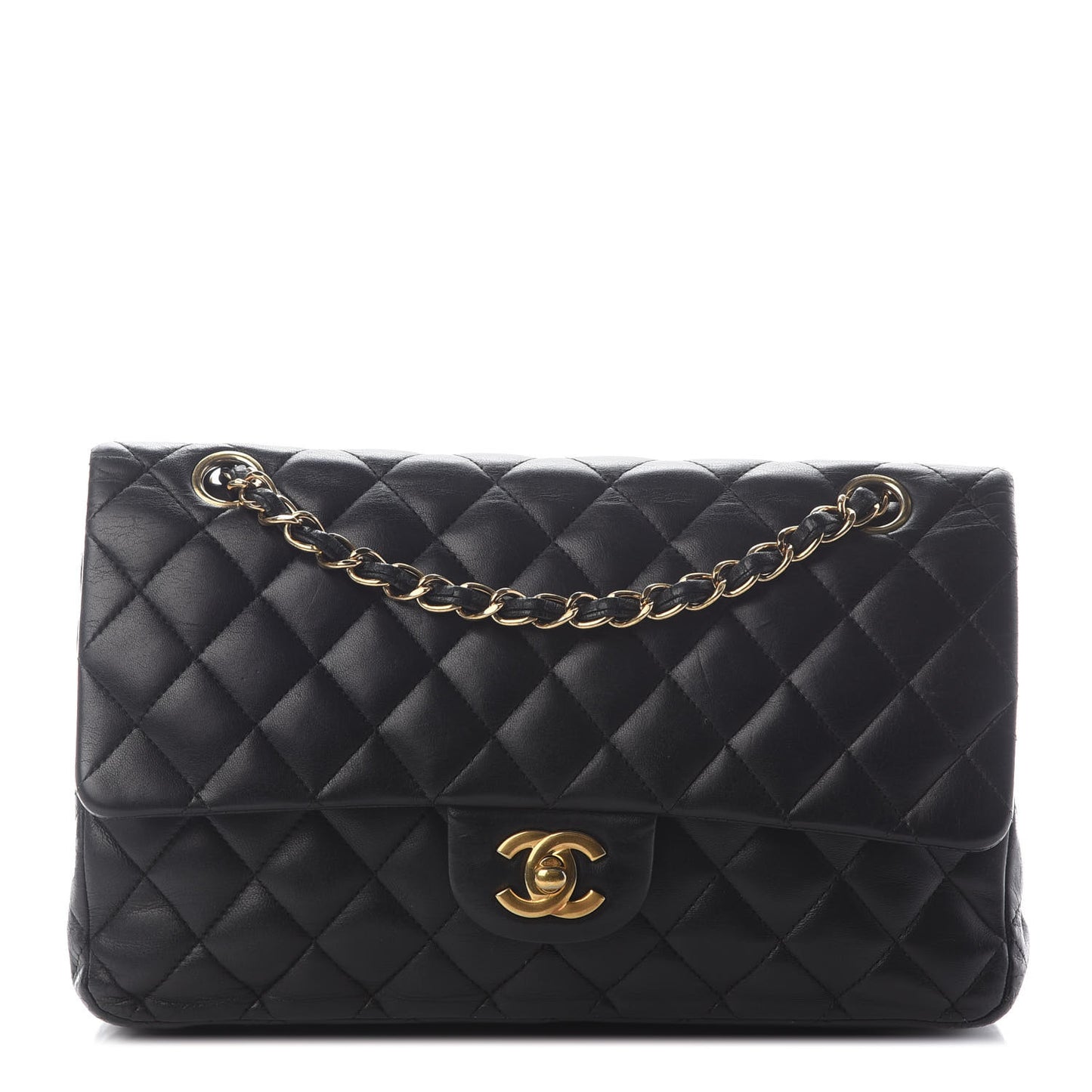 Lambskin Quilted Medium Double Flap Black