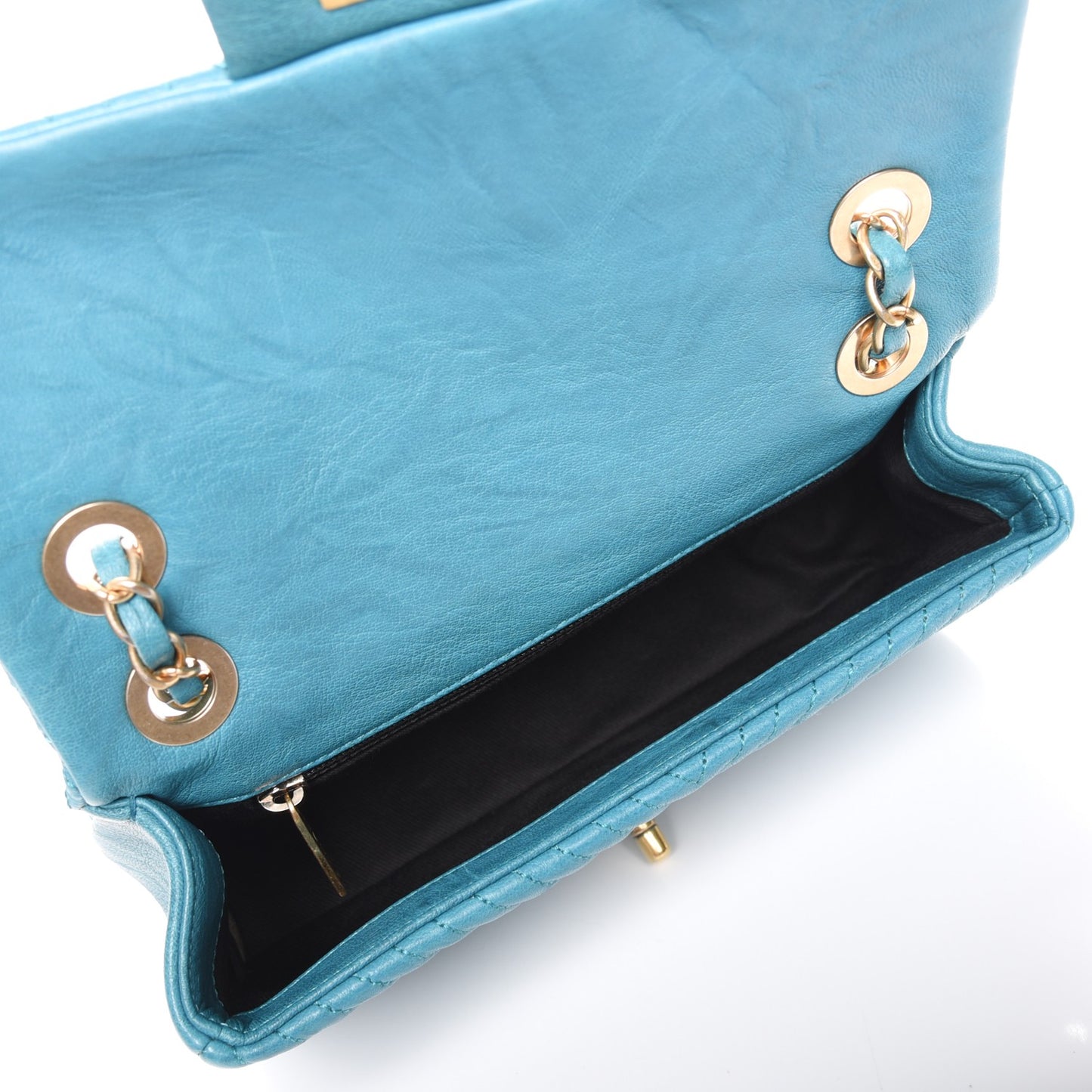 Calfskin Surpique Chevron Small Flap Turquoise
