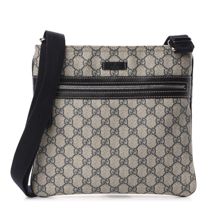 Gucci GG Supreme Monogram Small Flat Side Zip Messenger Bag Beige Blue 1 of 11