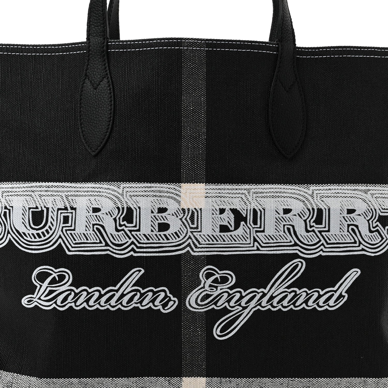 Burberry Coated Canvas Mega Check Medium Doodle Tote Black White 8 of 10