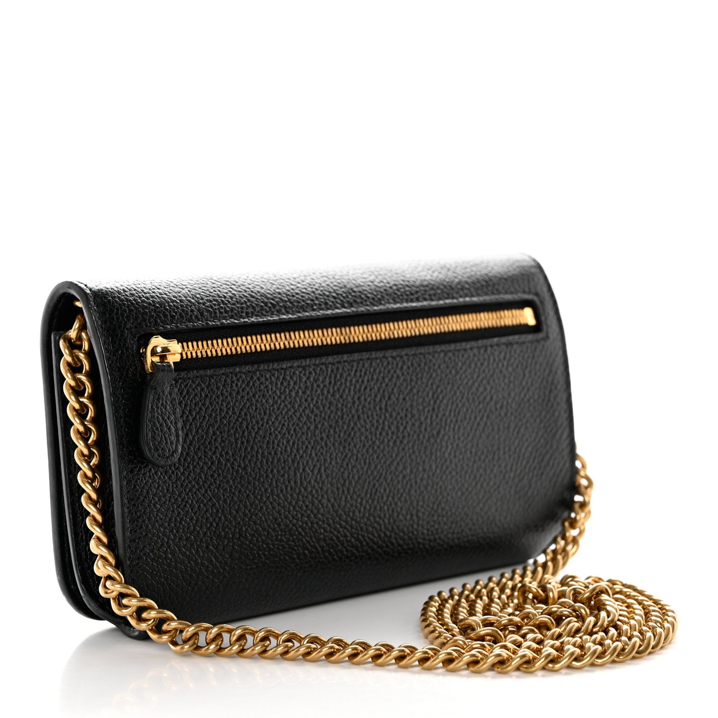 Grained Calfskin Logo Cash Phone Holder Wallet On Chain Black White