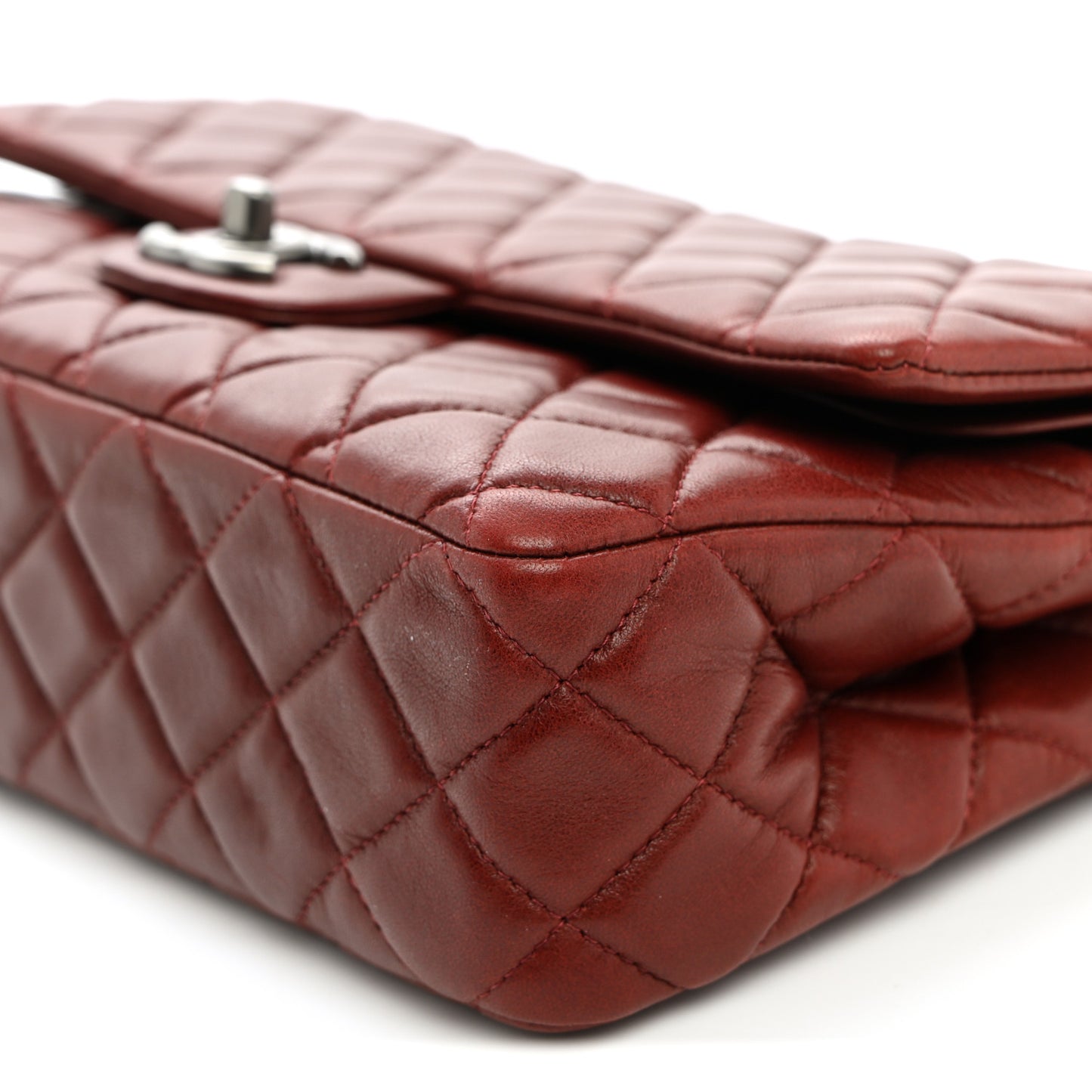 Lambskin Quilted Medium Double Flap Burgundy