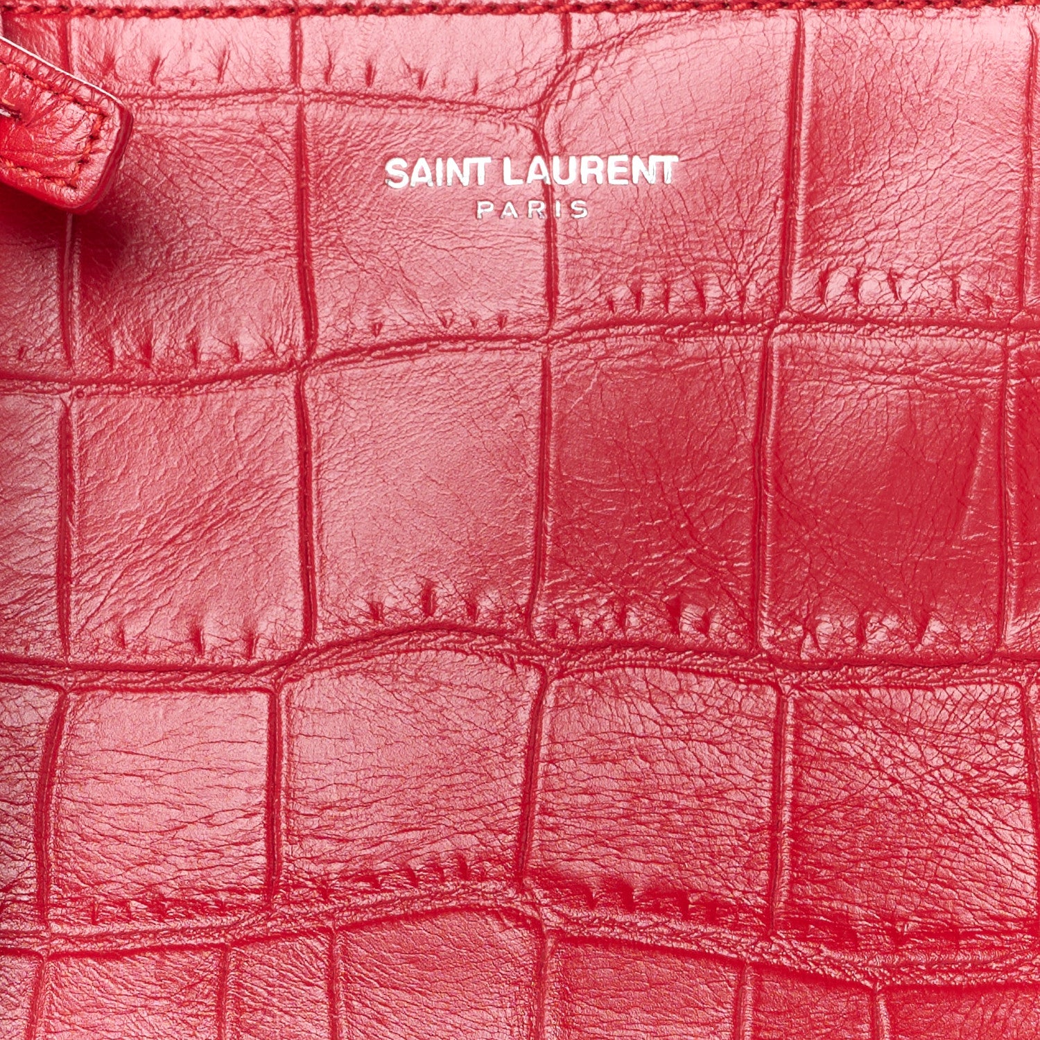 Saint Laurent Calfskin Crocodile Embossed Small Cabas Rive Gauche Red 8 of 11