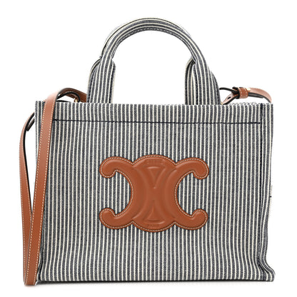 Celine Canvas Calfskin Striped Triomphe Small Cabas Thais Navy Blue 1 of 9