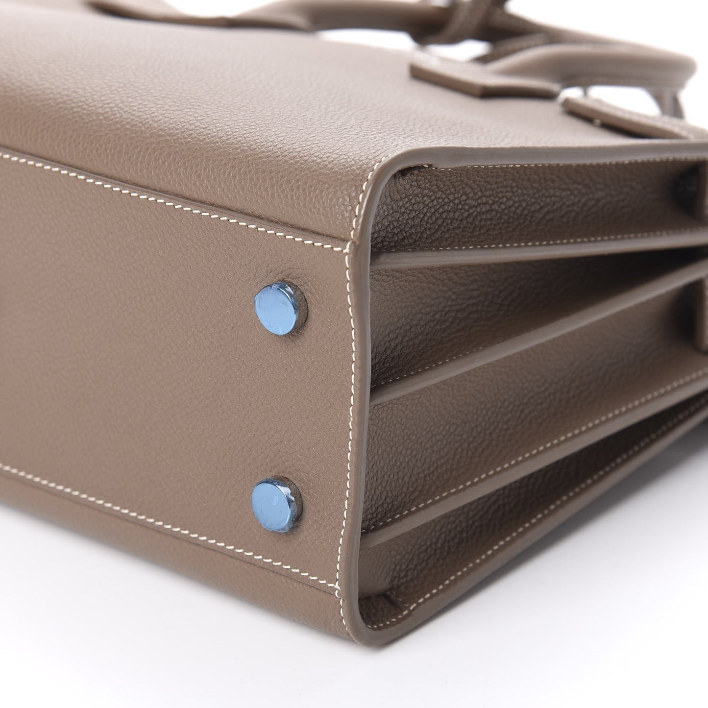 Grained Calfskin Topstich Baby Sac De Jour Taupe