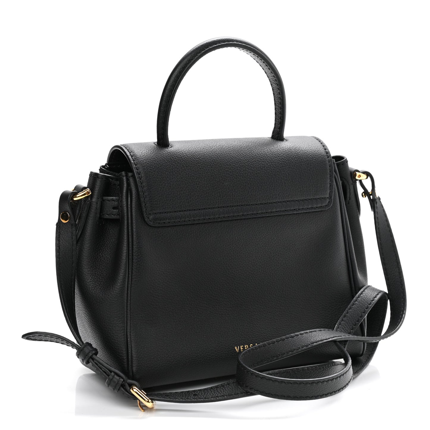 Grained Calfskin Small La Medusa Top Handle Bag Black