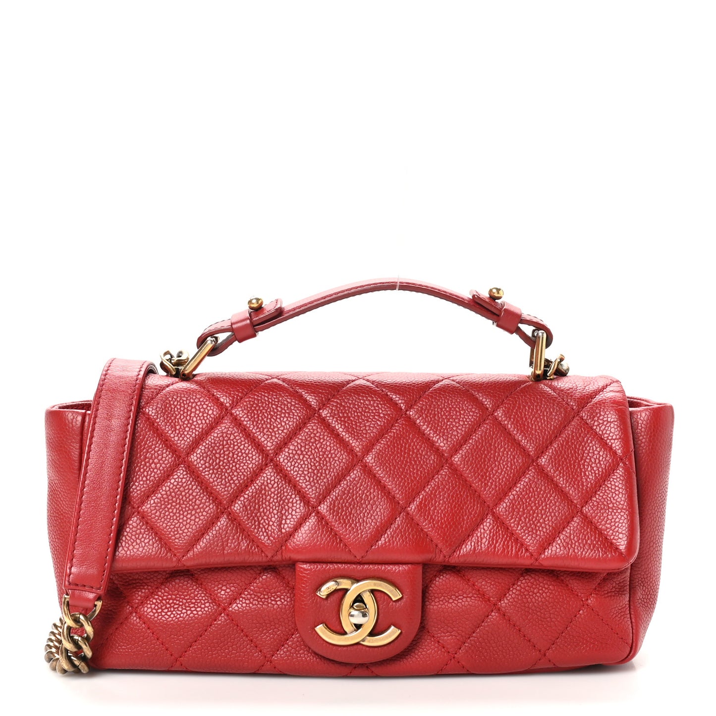 Iridescent Caviar Quilted Medium Chic Quilt Flap Red