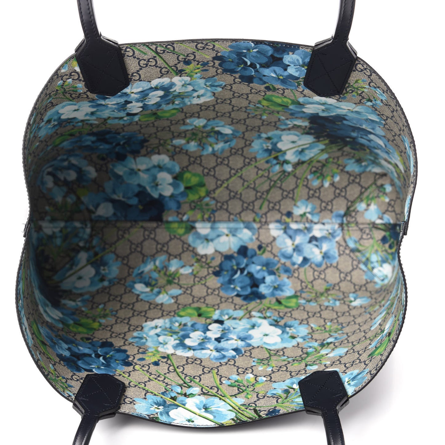 GG Supreme Monogram Blooms Medium Reversible Tote Beige Blue Navy