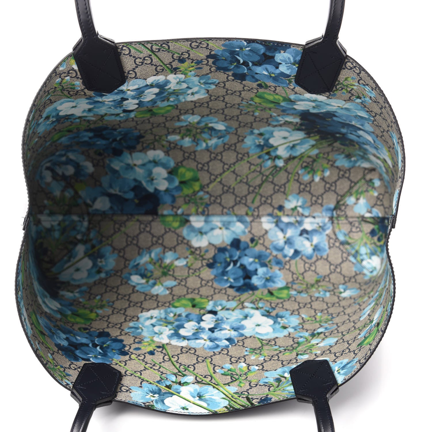 Gucci GG Supreme Monogram Blooms Medium Reversible Tote Beige Blue Navy 13 of 16