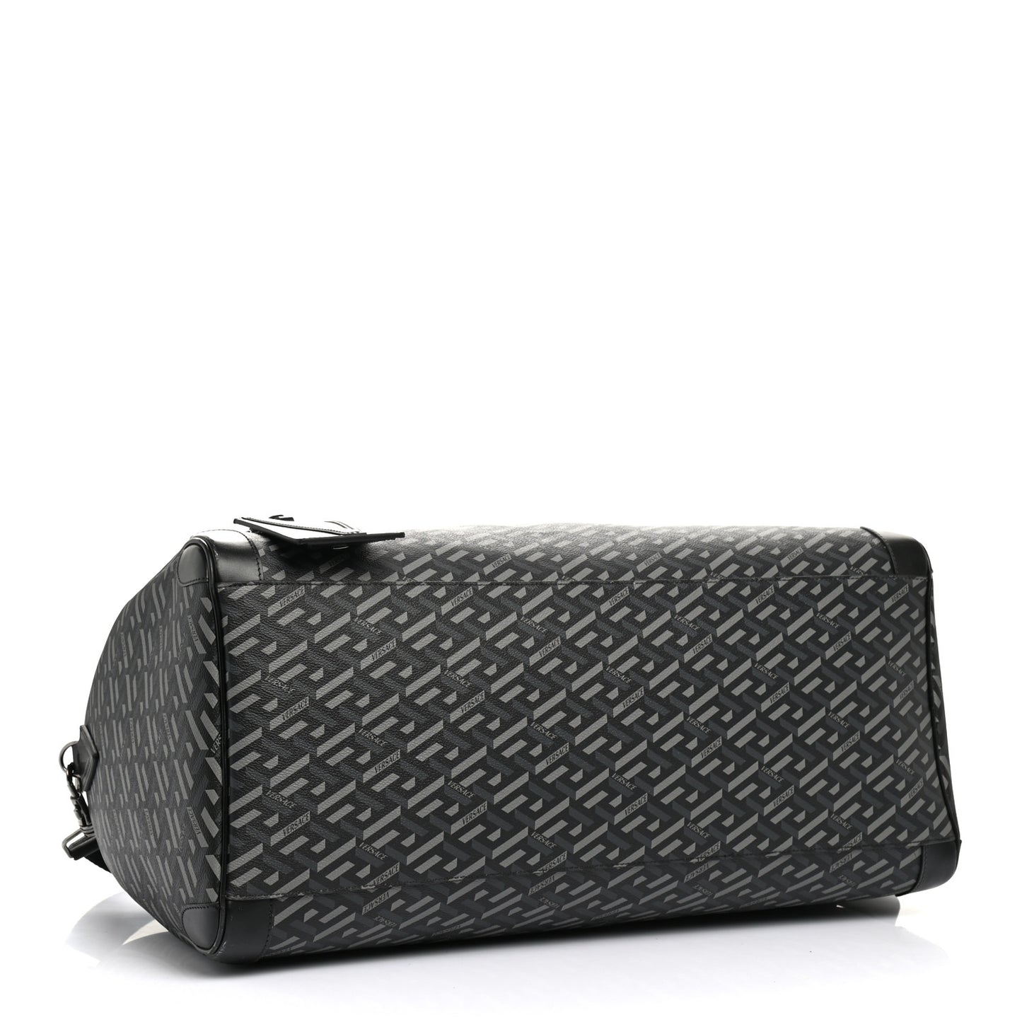 Coated Canvas Calfskin La Greca Signature Travel Bag Black Grey