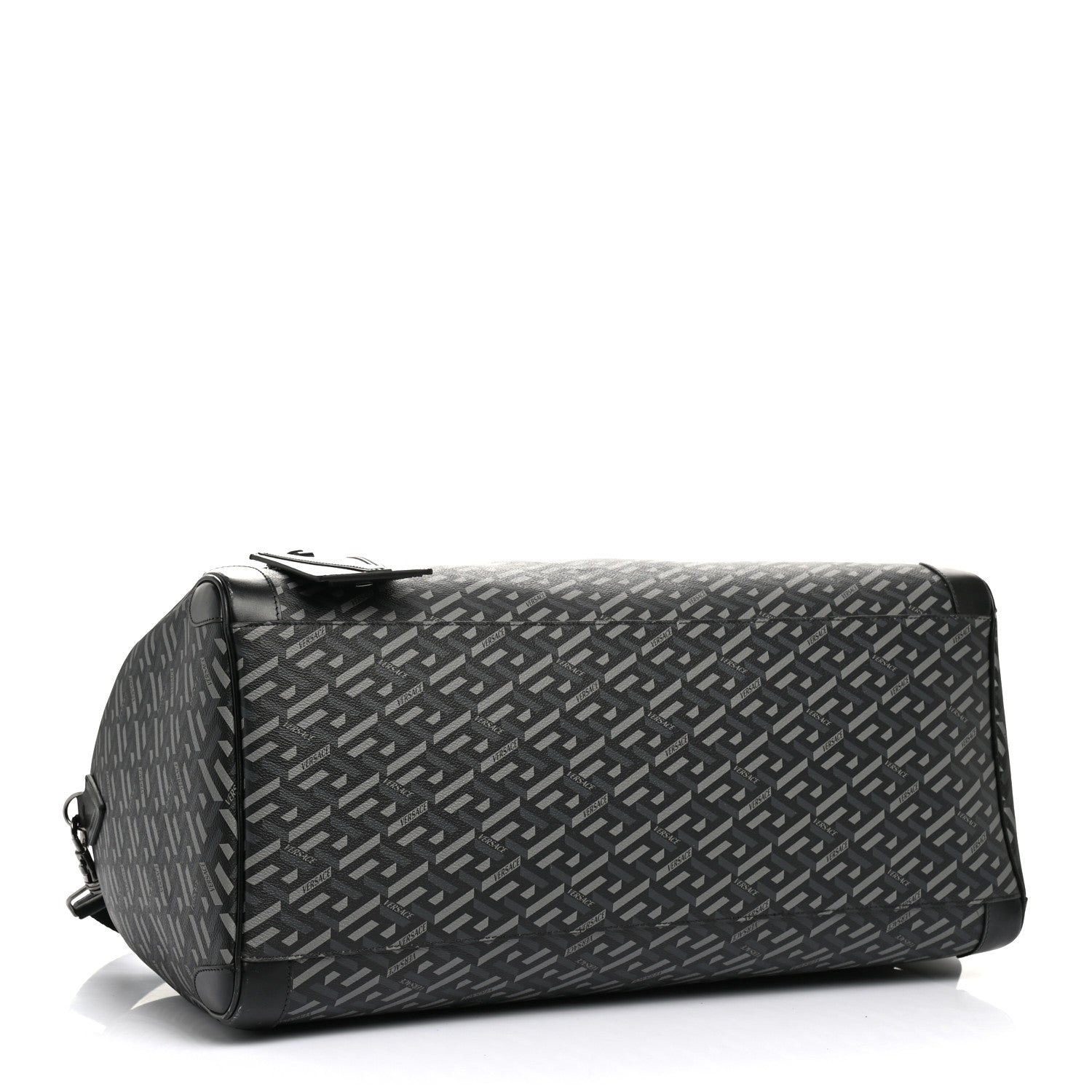 Versace Coated Canvas Calfskin La Greca Signature Travel Bag Black Grey 4 of 12