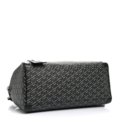 Versace Coated Canvas Calfskin La Greca Signature Travel Bag Black Grey 4 of 12