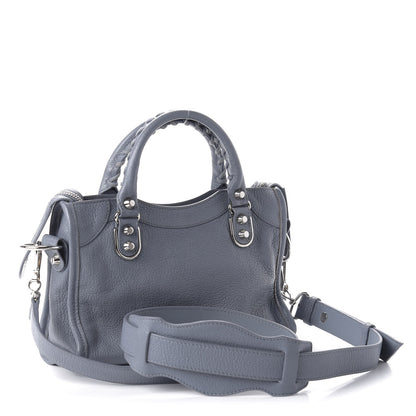 Balenciaga Chevre Silver Metallic Edge Hardware Mini City Bleu Acier 3 of 10