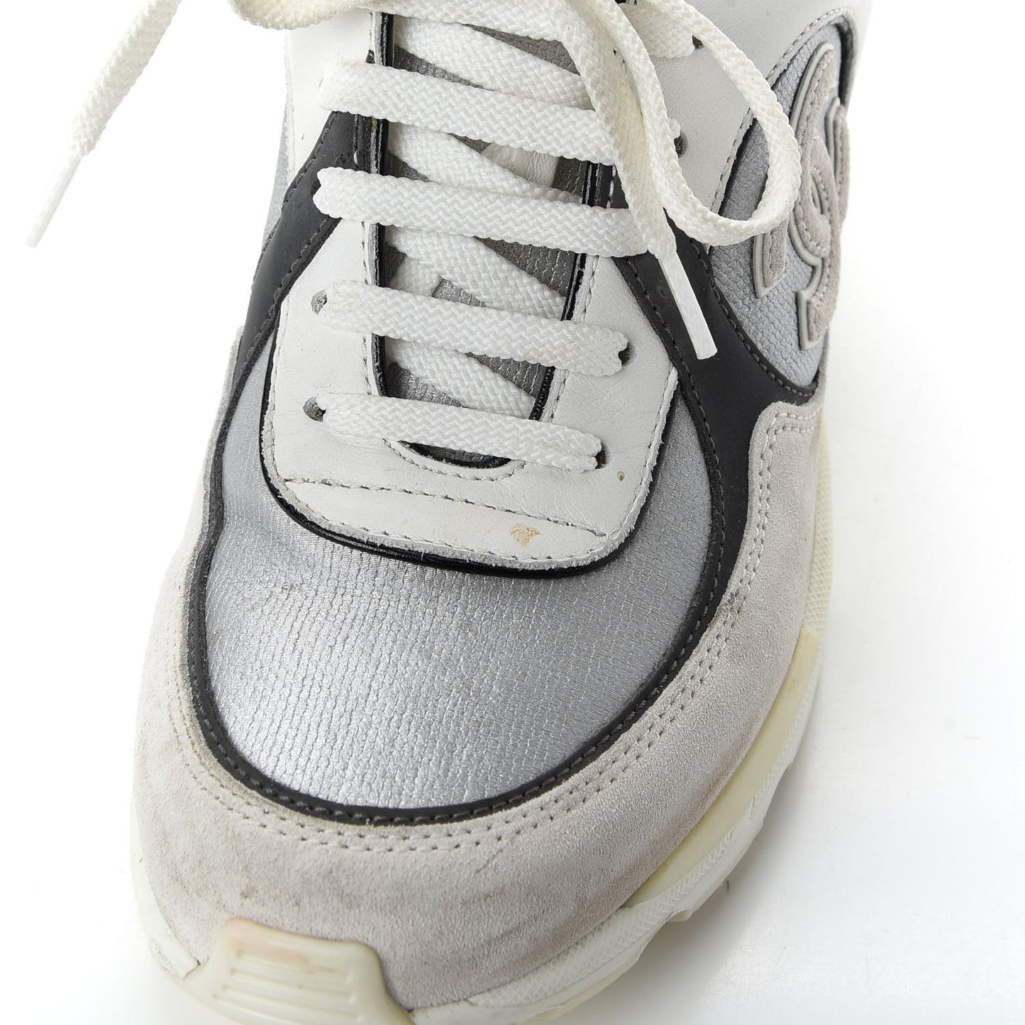 Suede Calfskin CC Sneakers 36 Black White Silver