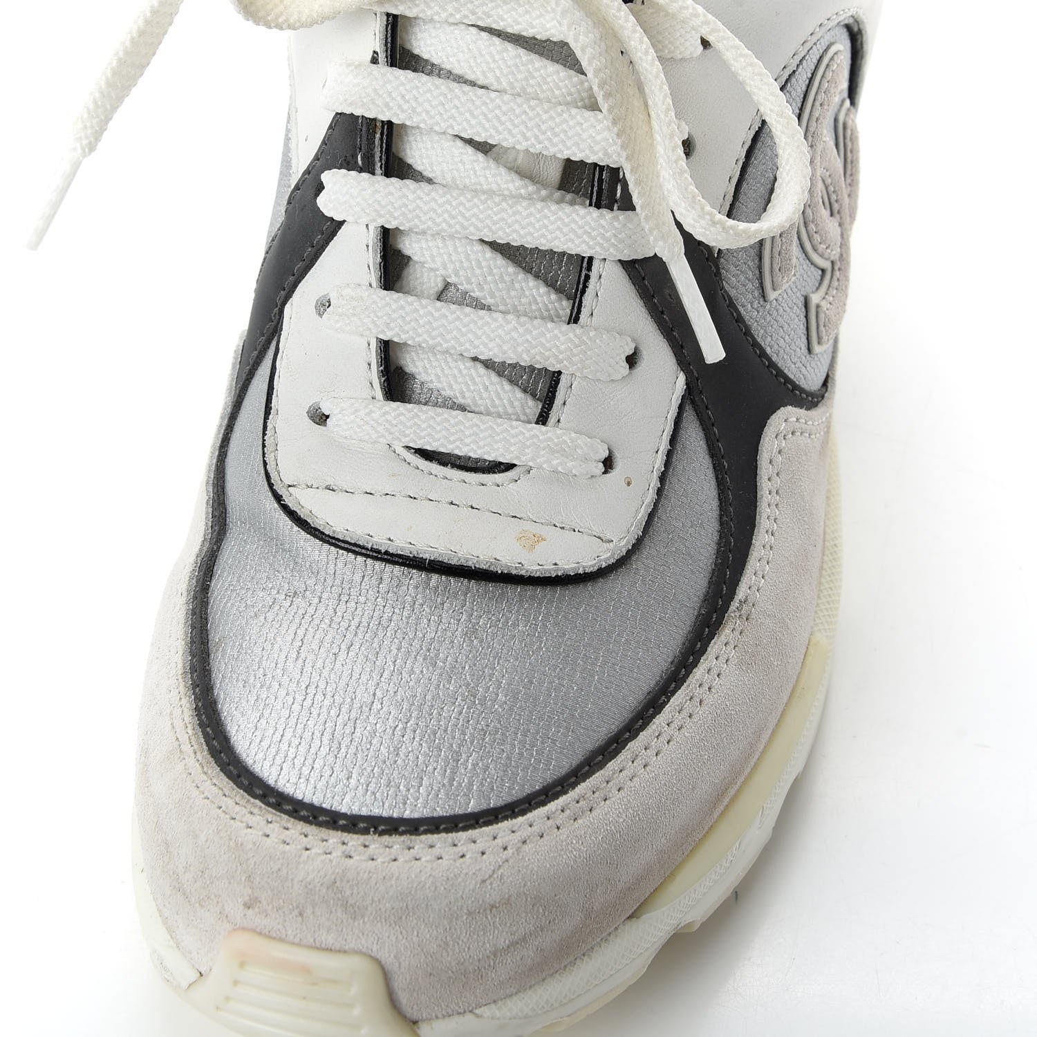 Chanel Suede Calfskin CC Sneakers 36 Black White Silver 10 of 11