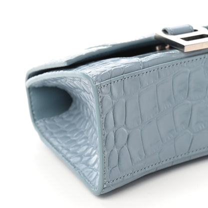 Balenciaga Shiny Calfskin Crocodile Embossed Hourglass Top Handle Bag XS Blue 5 of 9