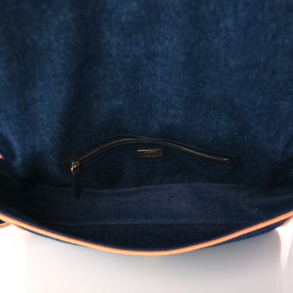 Fendi Denim Large Baguette Blue Arancio Fluo 5 of 11