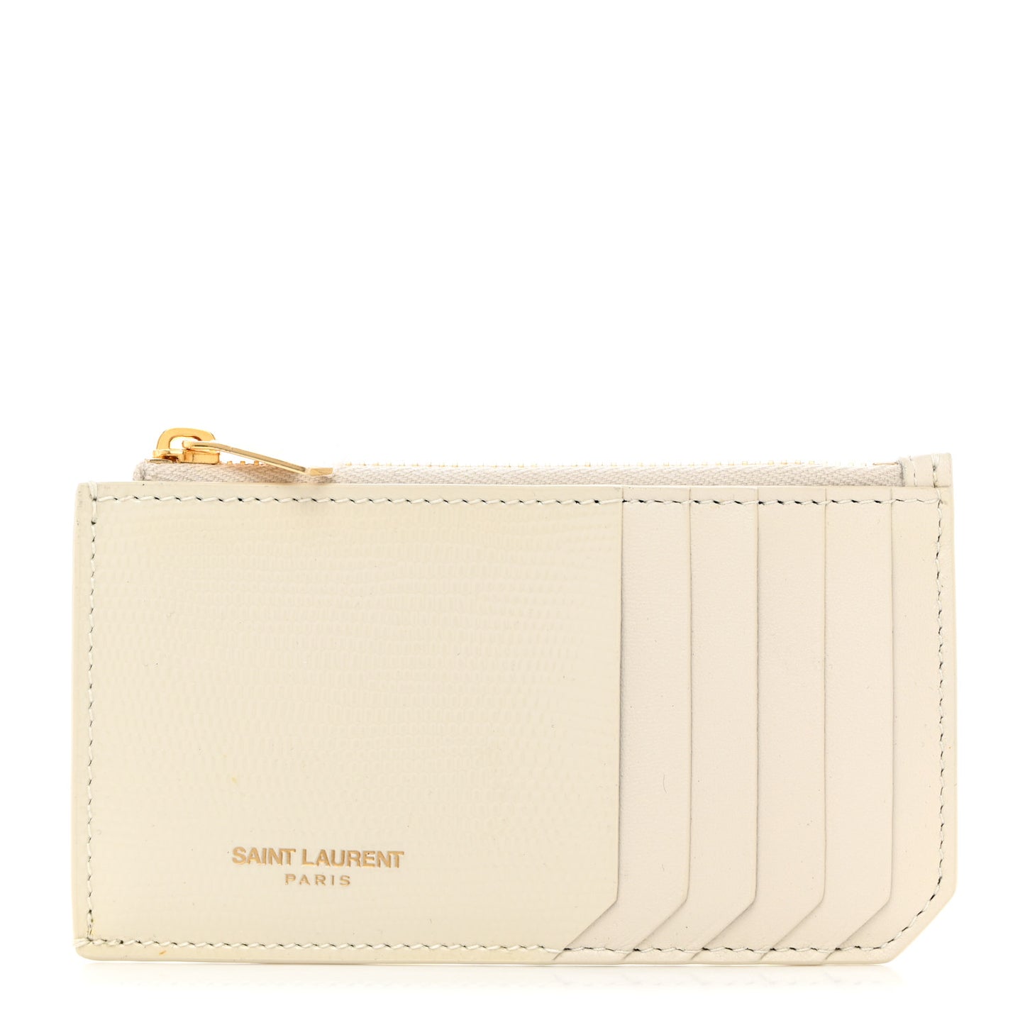 Calfskin Lizard Embossed 5 Fragments Zip Pouch Card Holder Soft Cream