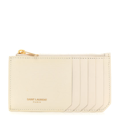 Saint Laurent Calfskin Lizard Embossed 5 Fragments Zip Pouch Card Holder Soft Cream 1 of 8