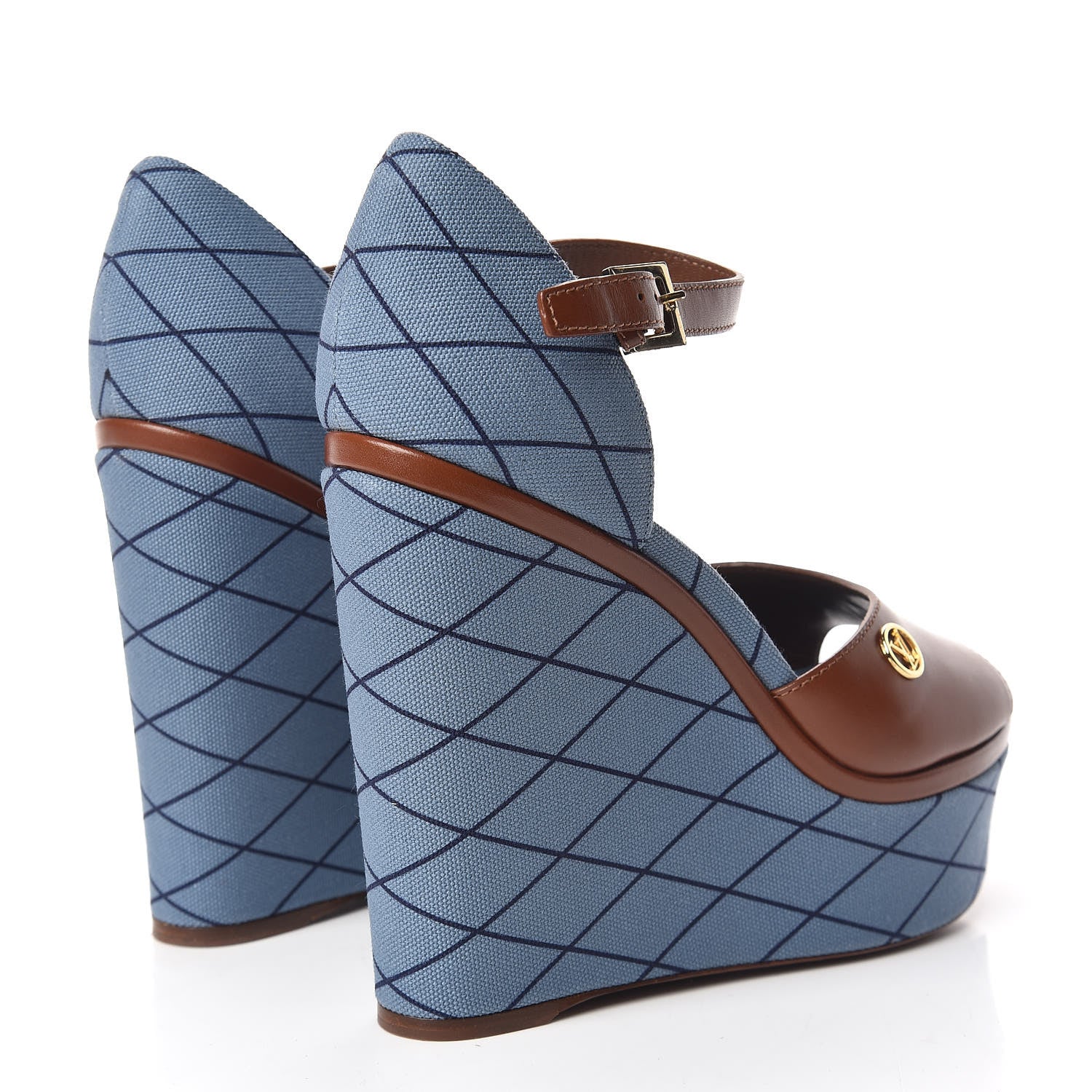 Louis Vuitton Denim Malletage Blossom Wedge Sandal 38.5 4 of 7