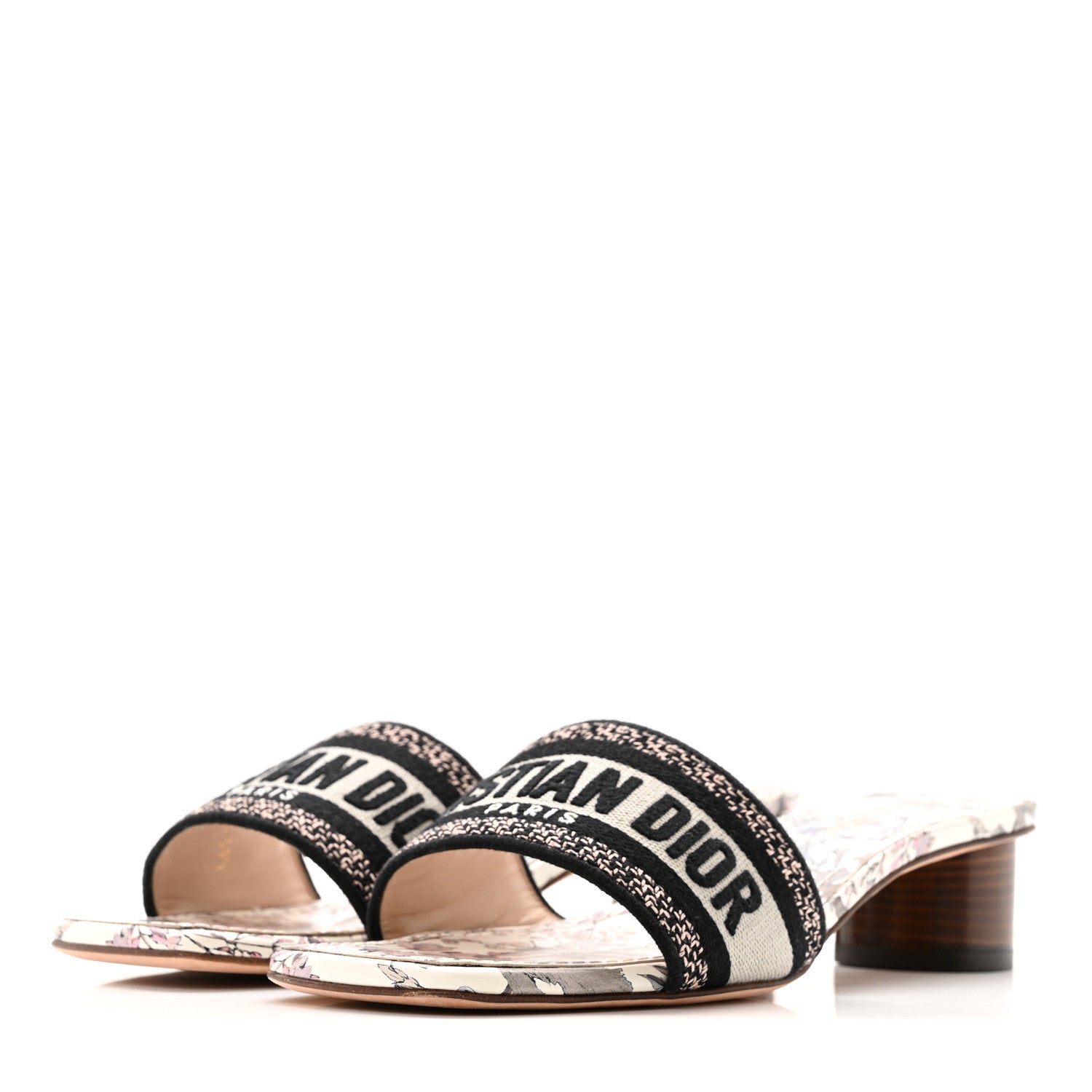 Christian Dior Canvas Embroidered D-Floral Dway 35mm Slide Sandals 39.5 White Multicolor 4 of 10