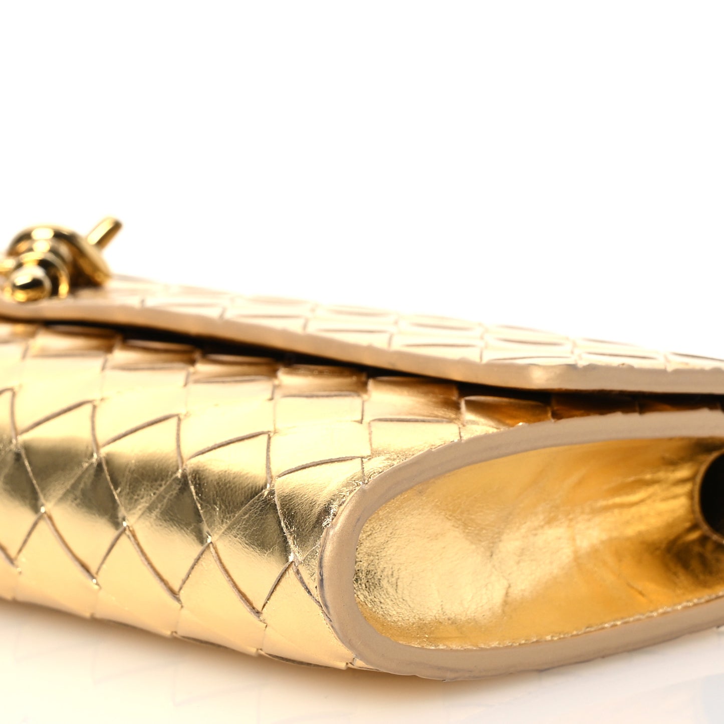 Metallic Lambskin Intrecciato Long Andiamo Top Handle Clutch Gold