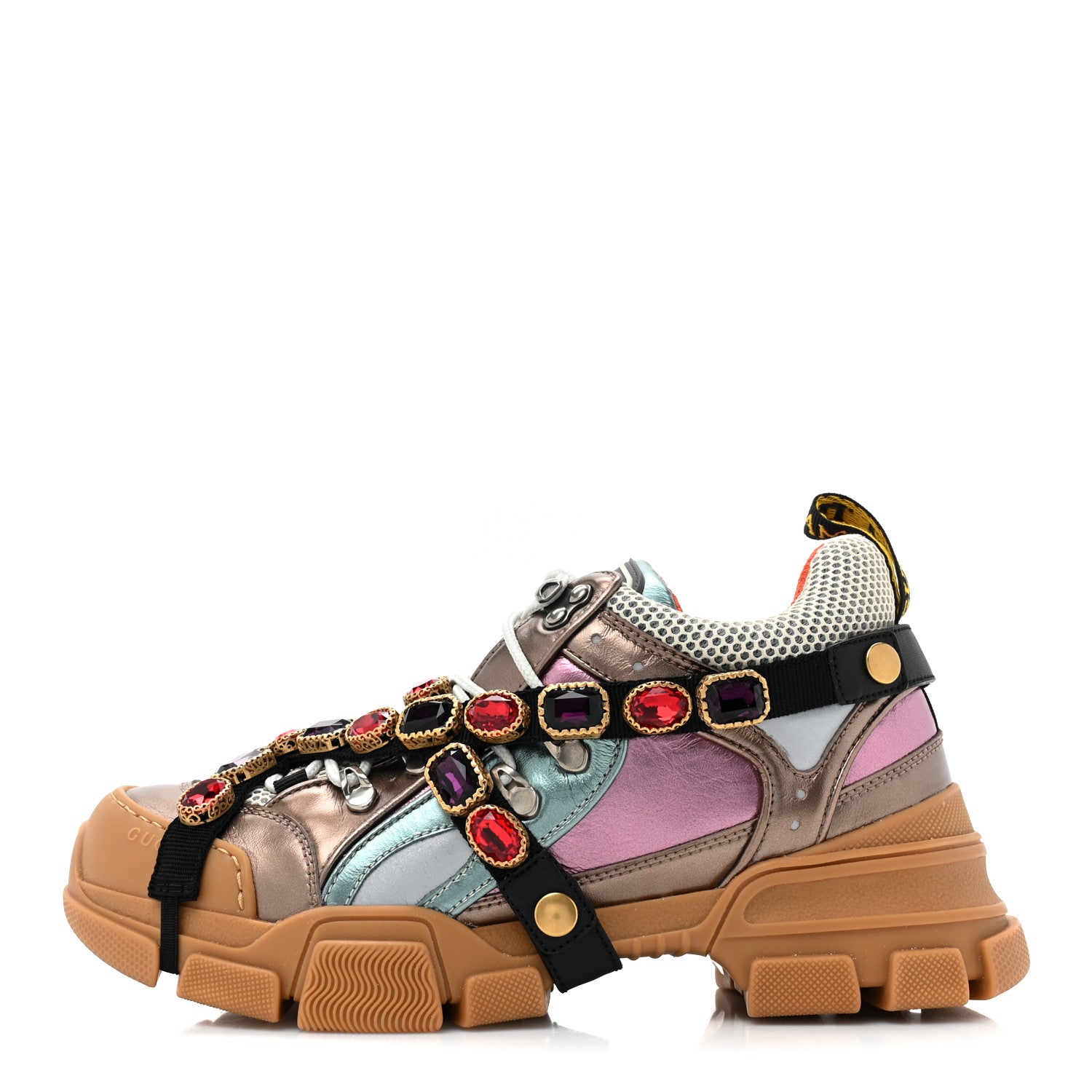 Gucci X SEGA Metallic Calfskin Mesh Removable Crystals Womens Flashtrek Sneakers 40.5 Rame Mystic White Lago 1 of 9