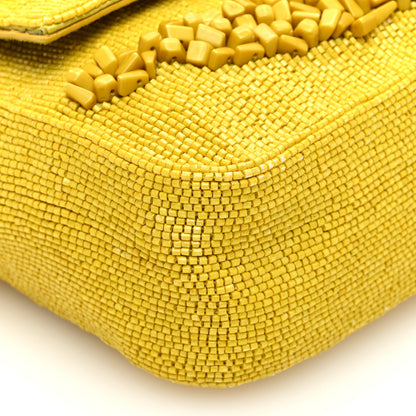 Fendi Rolling Stone Vitello Seta Bead Embroidered Re-Edition Baguette Giallo 9 of 10