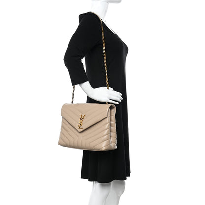 Saint Laurent Calfskin Y Quilted Monogram Medium Loulou Chain Satchel Dark Beige 2 of 10