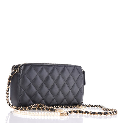 Chanel Iridescent Lambskin Quilted Pearl Clutch With Chain Black 3 of 9