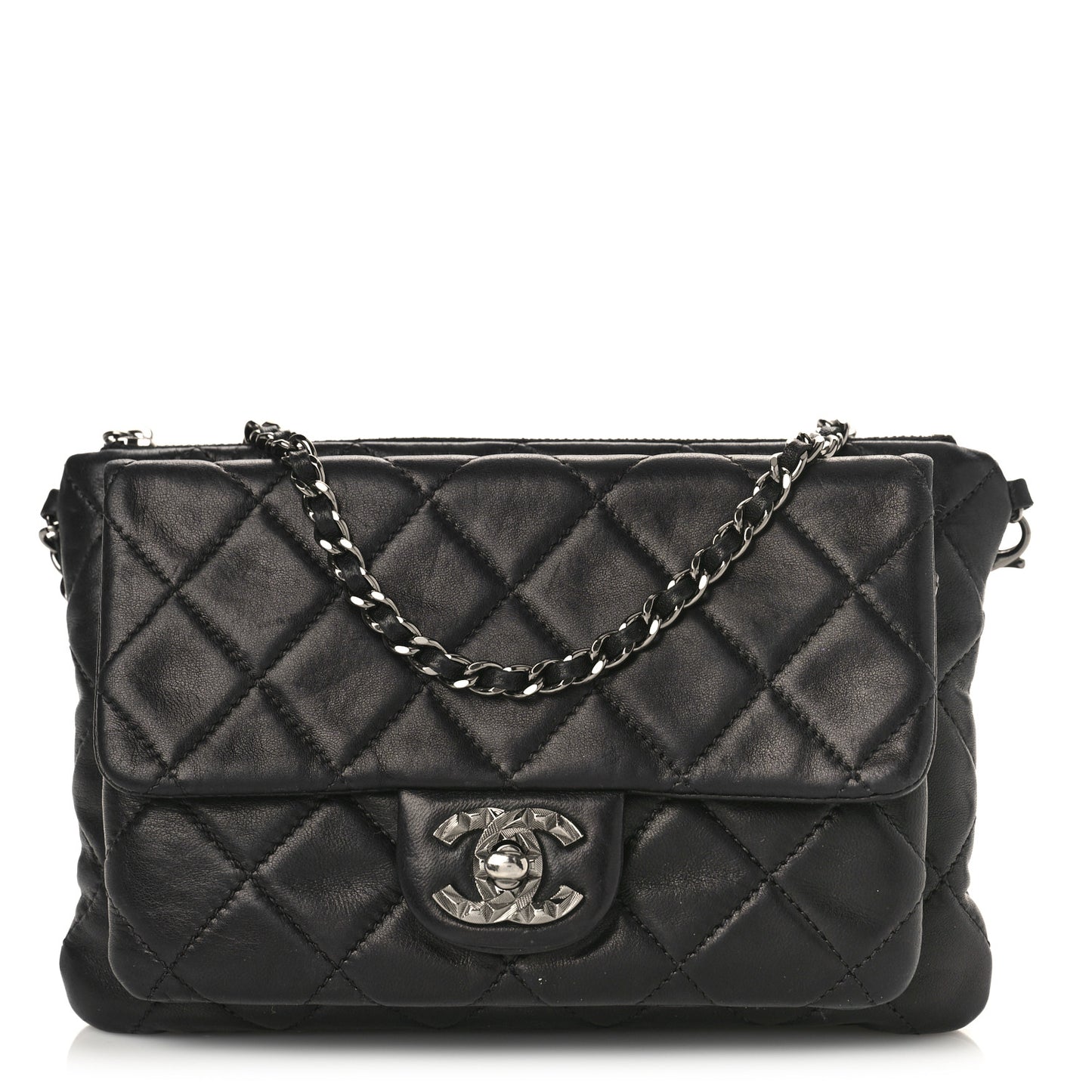 Lambskin Quilted Mineral Nights Flap Wristlet Black