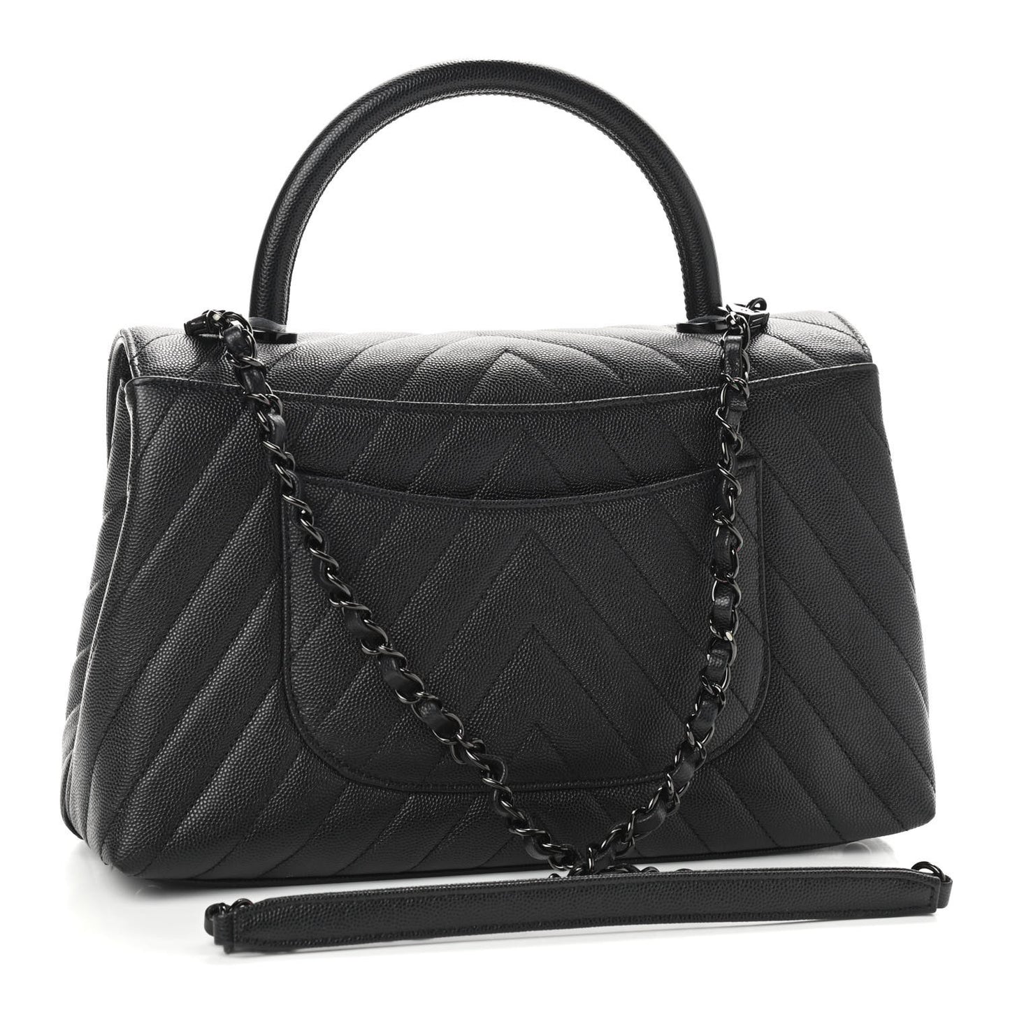 Caviar Chevron Quilted Small Coco Handle Flap So Black