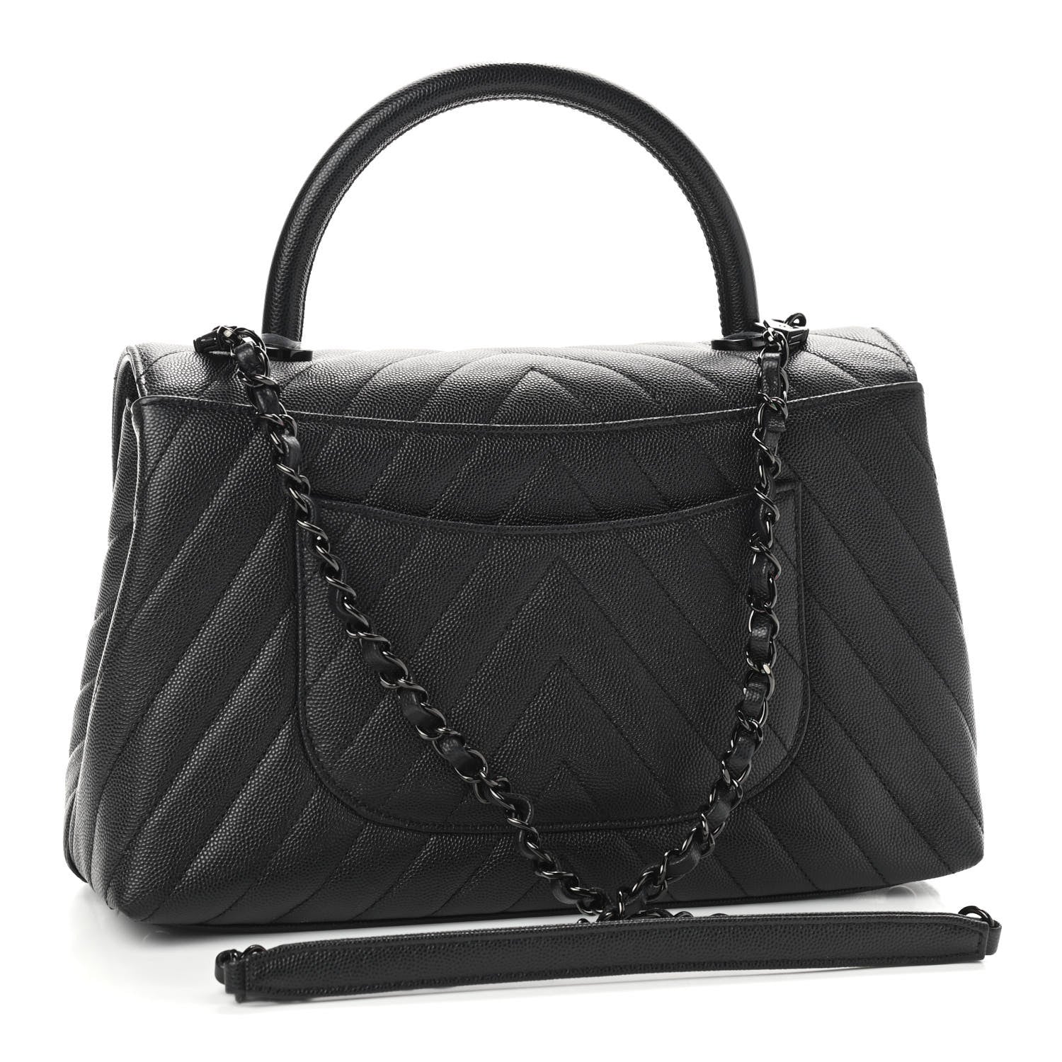 Chanel Caviar Chevron Quilted Small Coco Handle Flap So Black 3 of 9