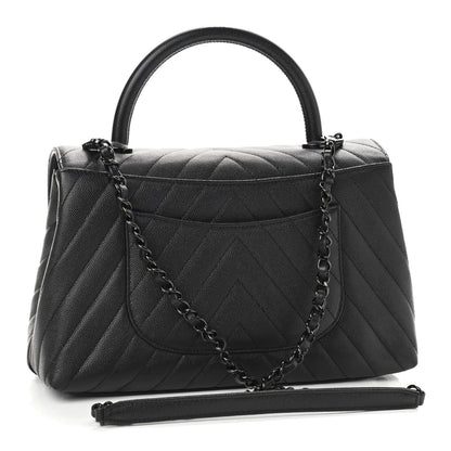 Chanel Caviar Chevron Quilted Small Coco Handle Flap So Black 3 of 9