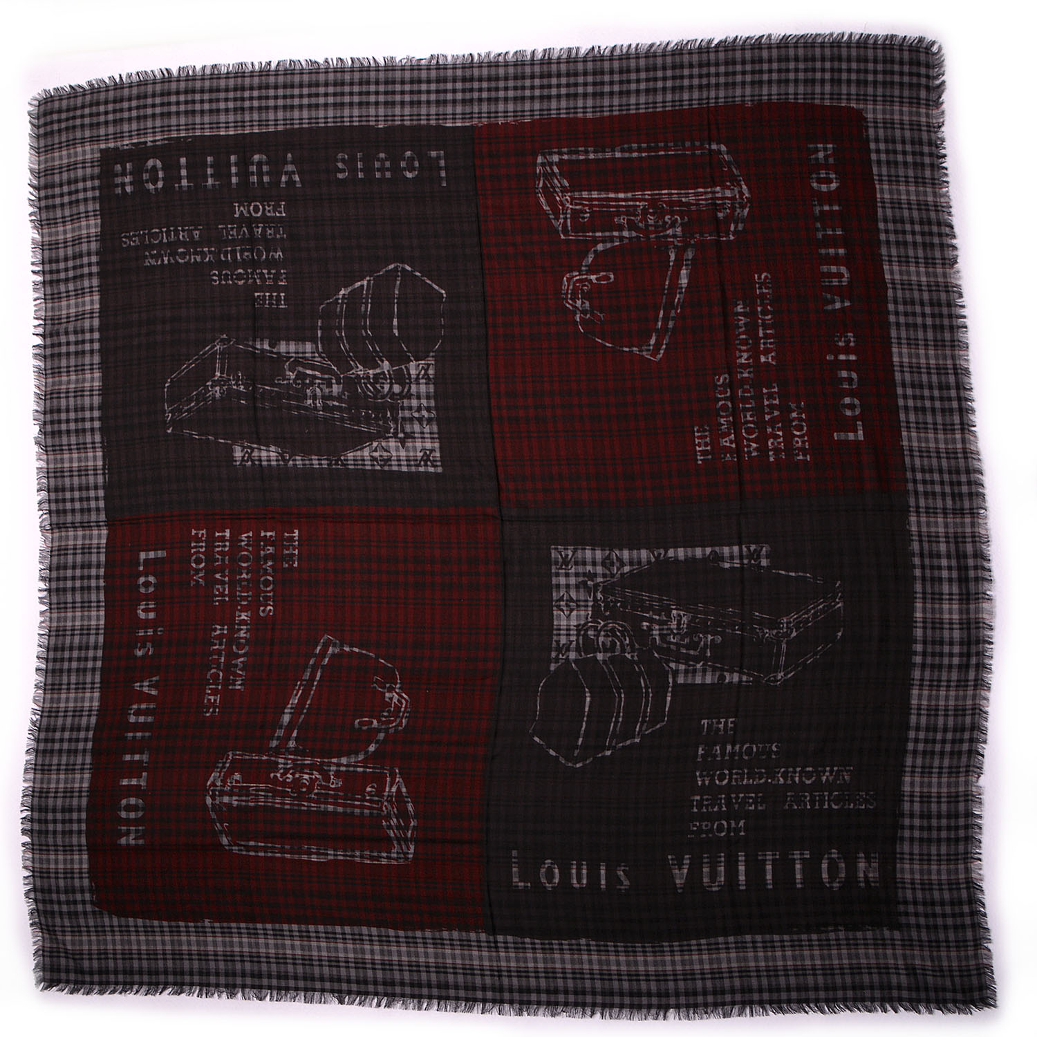Louis Vuitton Mens Fleece Wool Silk Trunks Shawl Gris Rouge 3 of 5