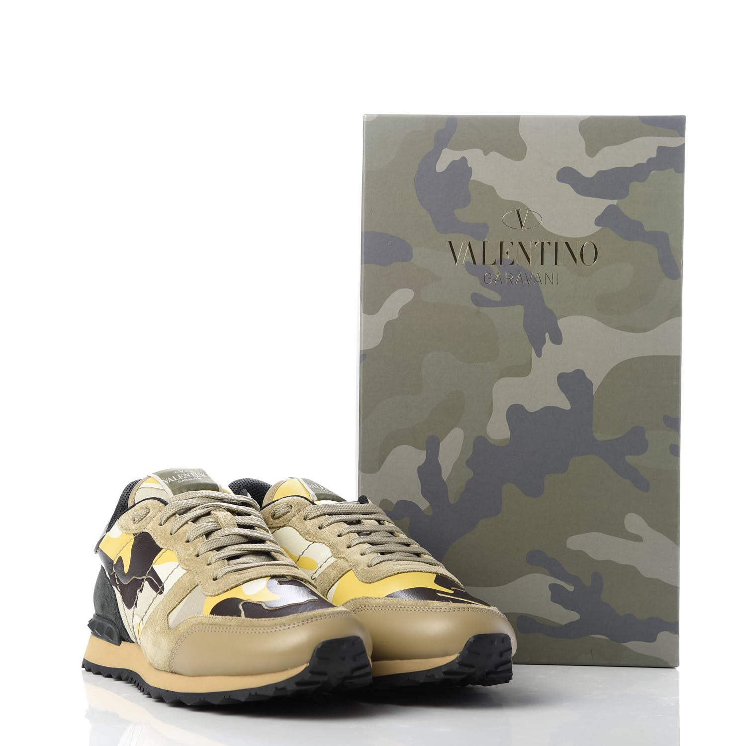 Valentino Garavani Nappa Suede Camouflage Mens Rockrunner Sneakers 41 Yellow Multicolor 10 of 10