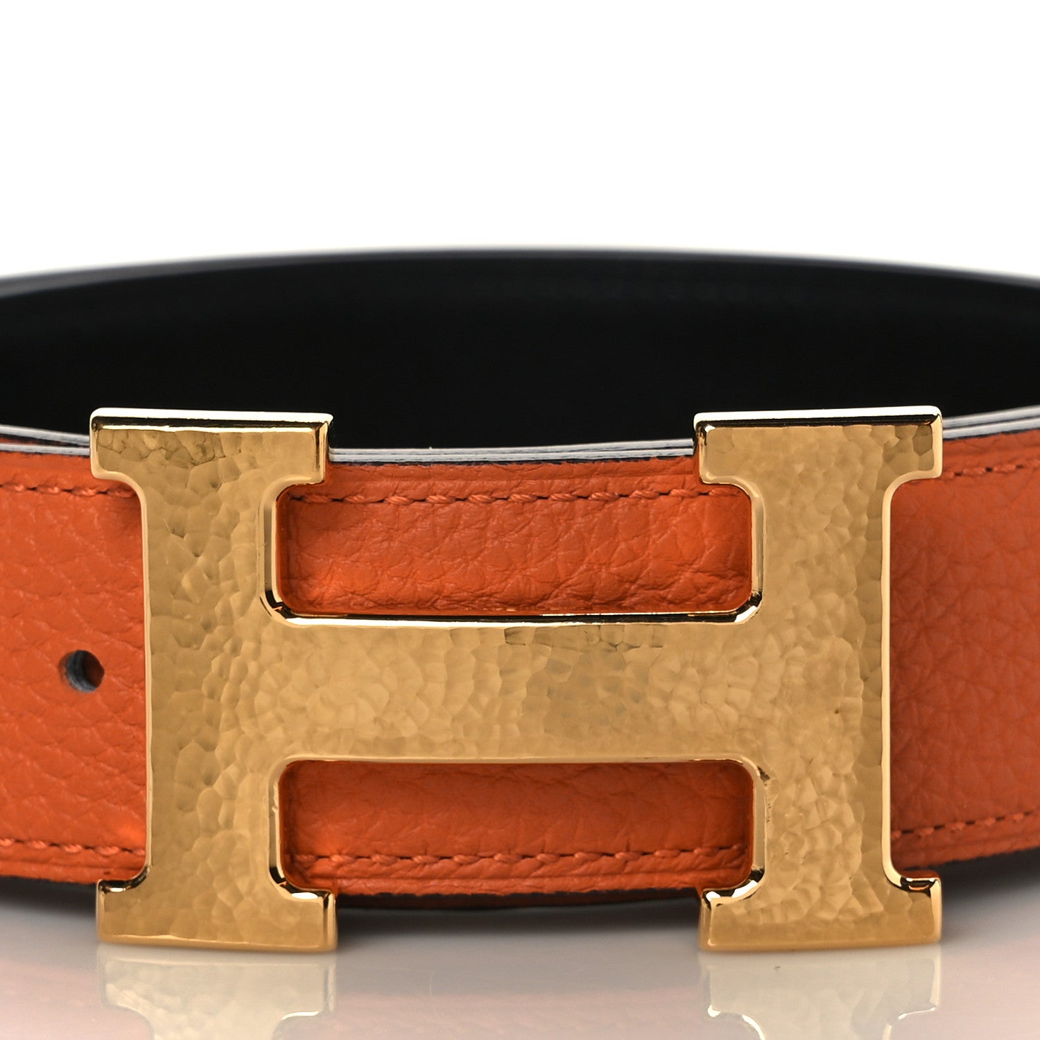 Hermes Box Togo 32mm Martelee H Belt 90 Black Orange 2 of 6