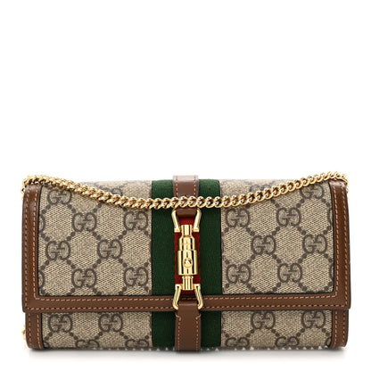Gucci GG Supreme Monogram Azalea Calfskin Web Jackie 1961 Chain Wallet Beige Ebony Brown Sugar 1 of 14
