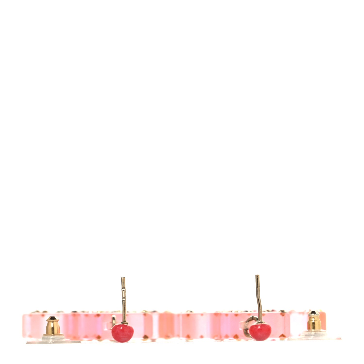 Chanel Resin Crystal CC Drop Earrings Gold Pink 3 of 4