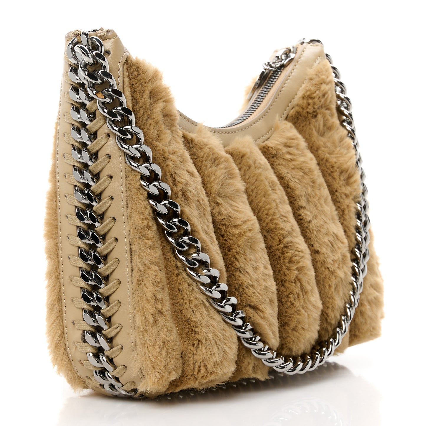 STELLA MCCARTNEY Eco Fur Mini Striped Shoulder Bag Camel