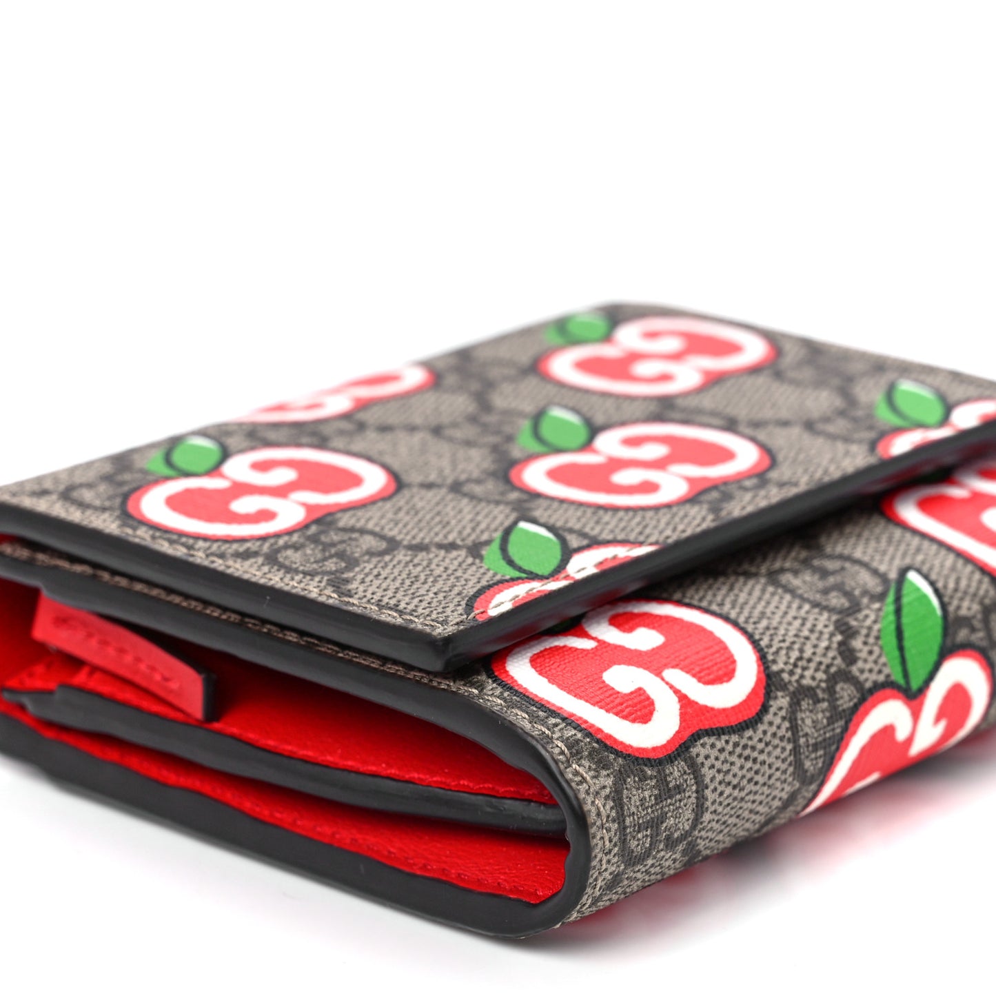 GG Supreme Apple French Wallet Beige Multicolor Lobster Red