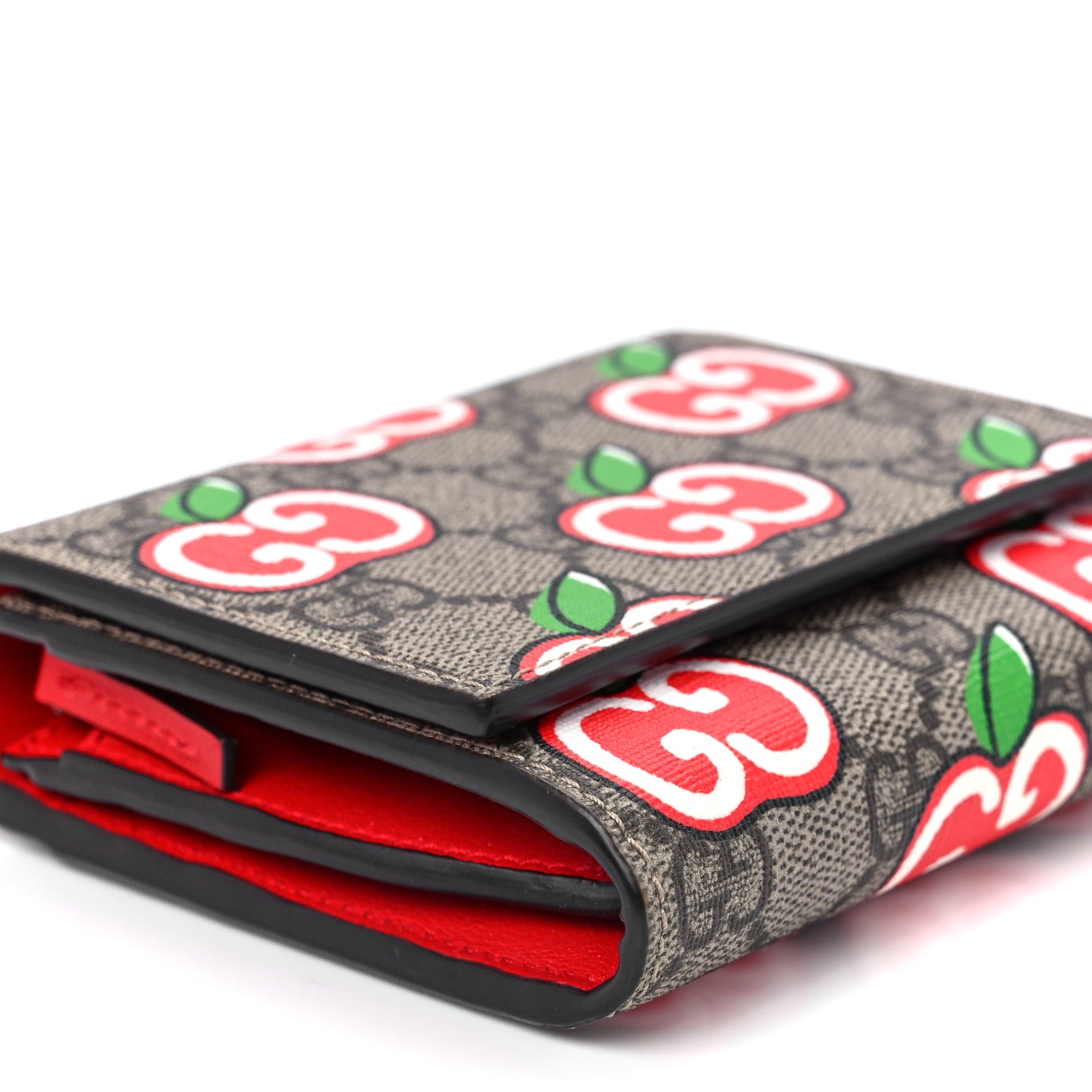 Gucci GG Supreme Apple French Wallet Beige Multicolor Lobster Red 10 of 12