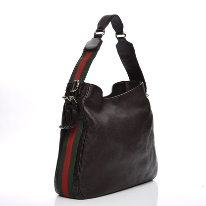Gucci Calfskin Web Heritage Shoulder Bag Dark Brown 3 of 16