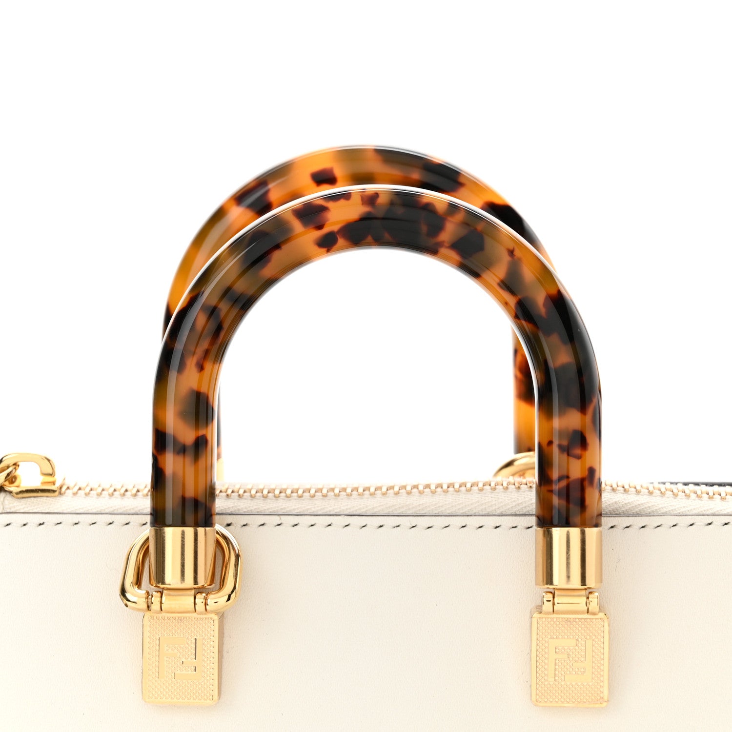 Fendi Vitello King Plexiglass Logo Embossed Mini By The Way Top Handle Boston Bag White Rice 10 of 11
