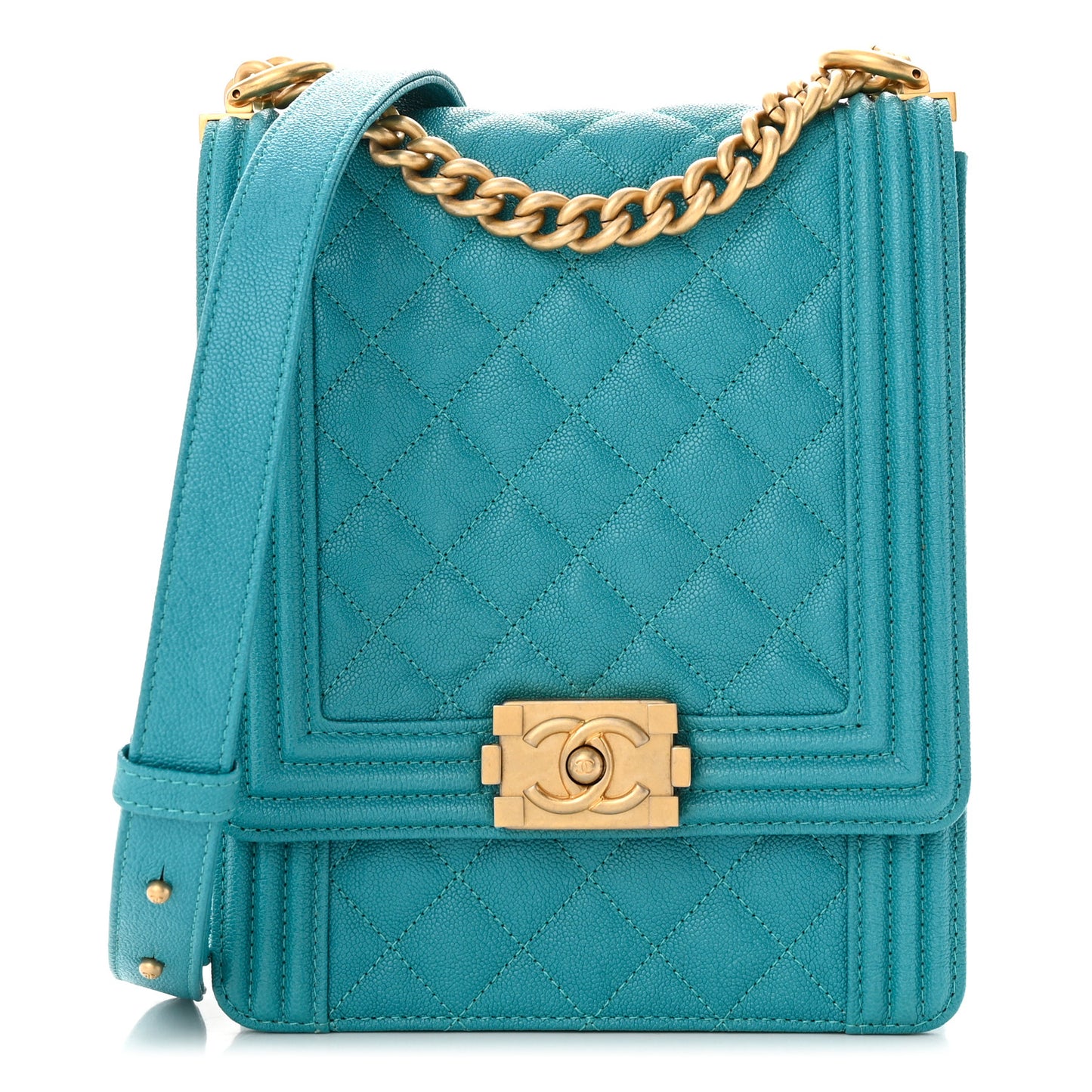 Caviar Quilted North South Boy Flap Turquoise