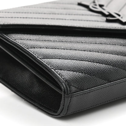 Saint Laurent Grain De Poudre Matelasse Chevron Monogram Chain Wallet Black 7 of 8