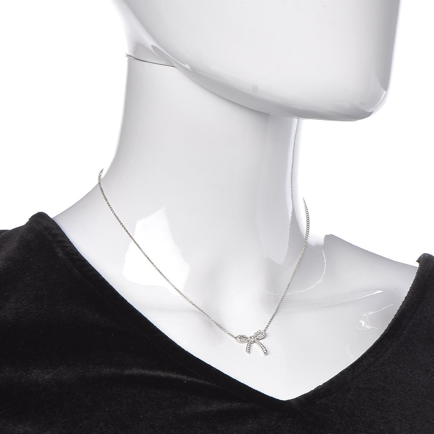Platinum Diamond Mini Bow Pendant Necklace
